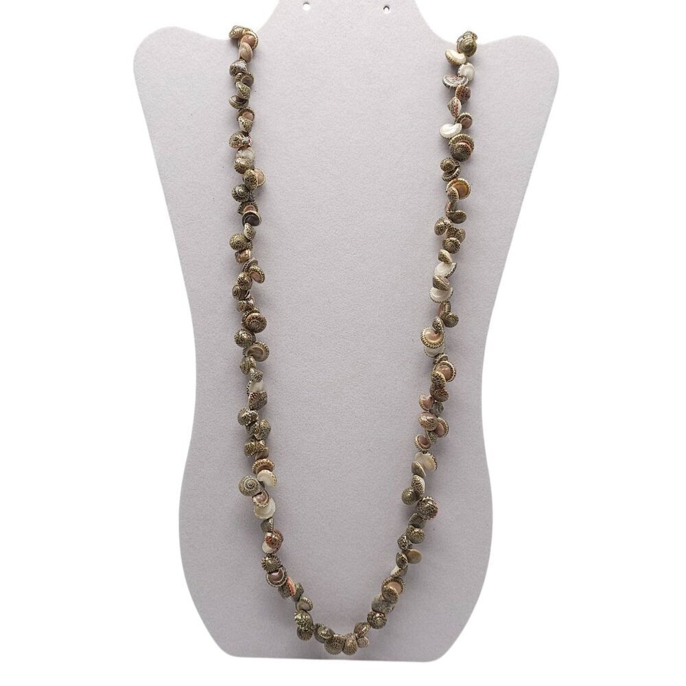 Natural Gray Hawaiian Umbonium Sea Shell Beaded Necklace Lei No Clasp Bohemian
